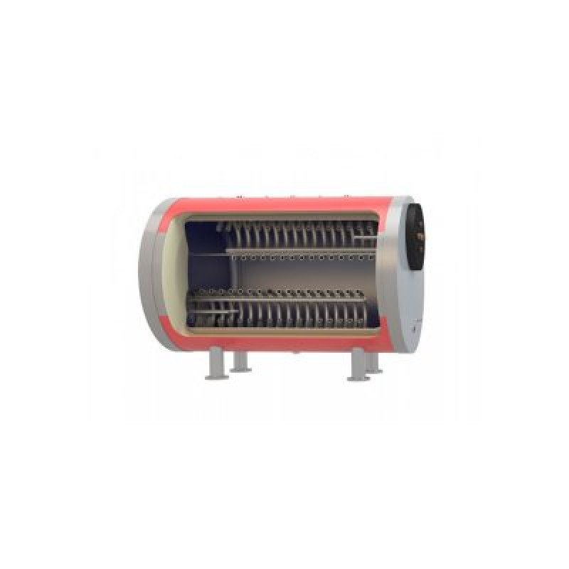 Horizontal stainless steel hot water cylinder 5,000 litres, triple energy (2 removable stainless steel heat exchangers)