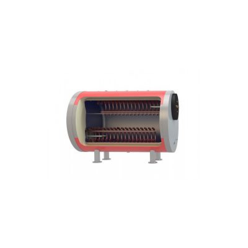 Horizontal hot water cylinder 4,000 litres, triple energy (2 removable heat exchangers)