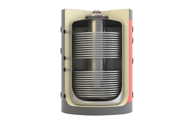 A tank inside a tank, with two heat exchangers