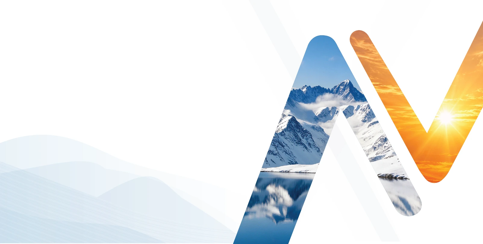 Snowy mountains and a sunset inside the Climaventis symbol